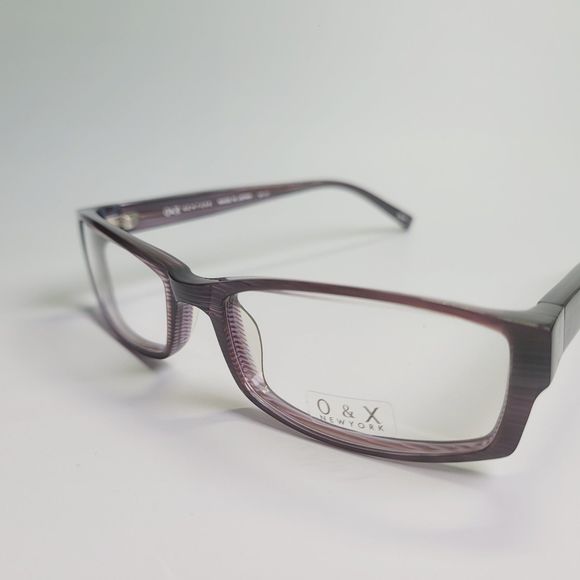 O&X NY OP-37 eyeglasses brown plum rectangular full stripe frame 53-17 143 C7 - Picture 4 of 12